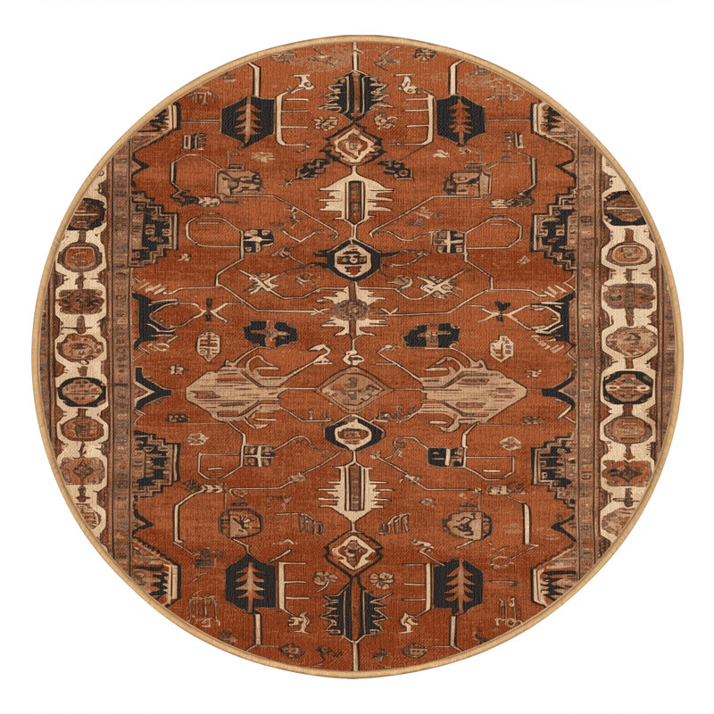 Tapis brun lavable à la machine, Rond 8 pi