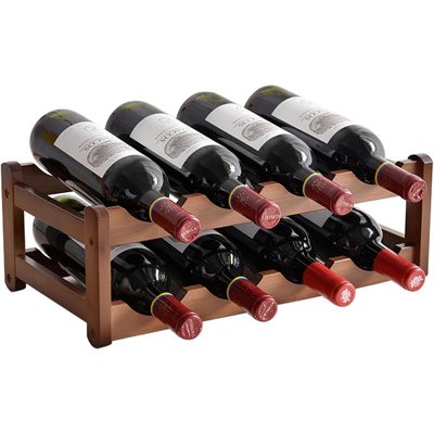 "Support à vin autoportant en bois à 2 niveaux - peut contenir 8 bouteilles pour le rangement et la présentation"
