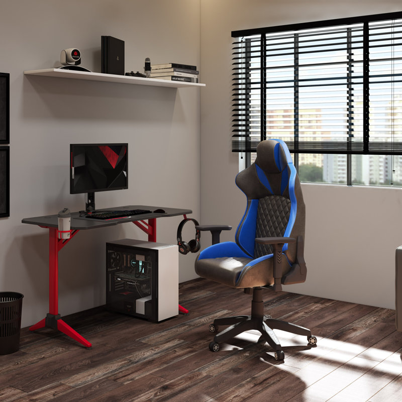 Inbox Zero Adjustable Reclining Ergonomic Swiveling PC & Racing Game Chair, Black/Blue