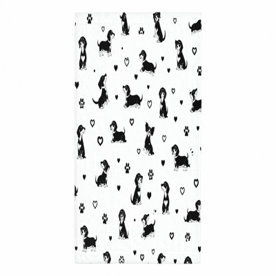 1 serviette de plage de teckel de 1 pièce, avec de jolies empreintes de pattes de teckel en noir et blanc sur un fond. Grande microfibre, idéale pour les amoureux de la natation, des voyages et des chiens.