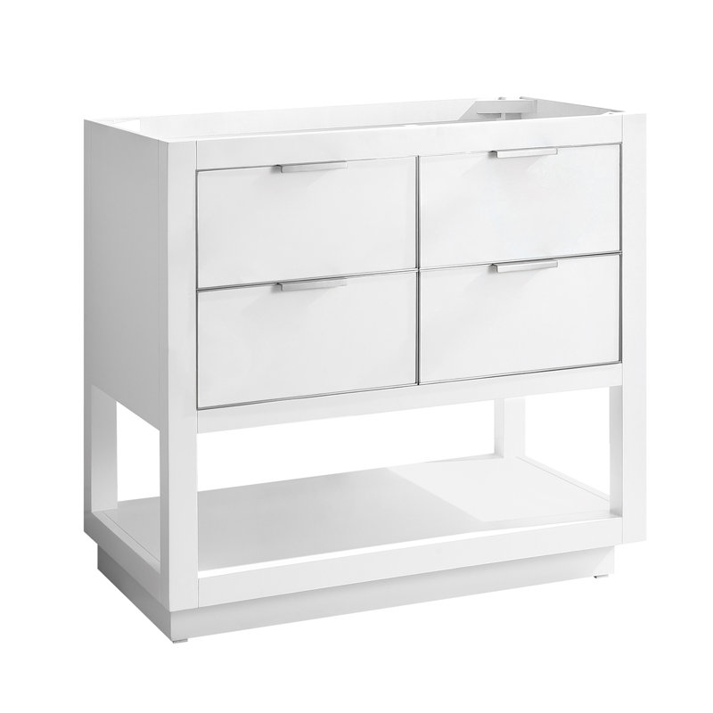 Allie 36'' Single Bathroom Vanity Base Only, White/Brushed Silver