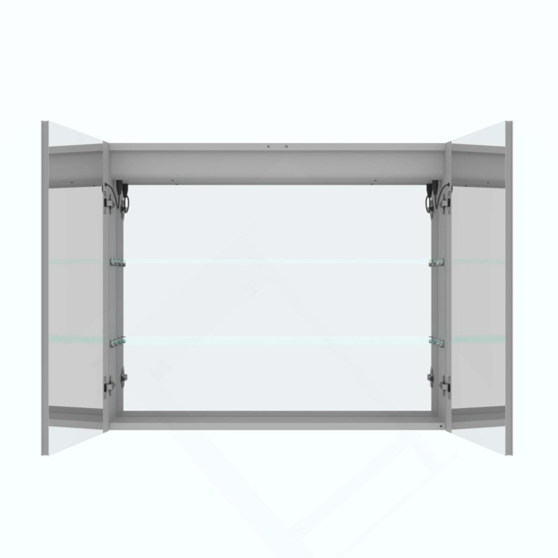 Armoire à pharmacie avec miroir de coiffeuse à DEL, antibuée, à intensité variable, encastrée ou à fixation en surface, armoire de salle de bain à double porte éclairée en aluminium 3000K ~ 6000K avec interrupteur tactile
