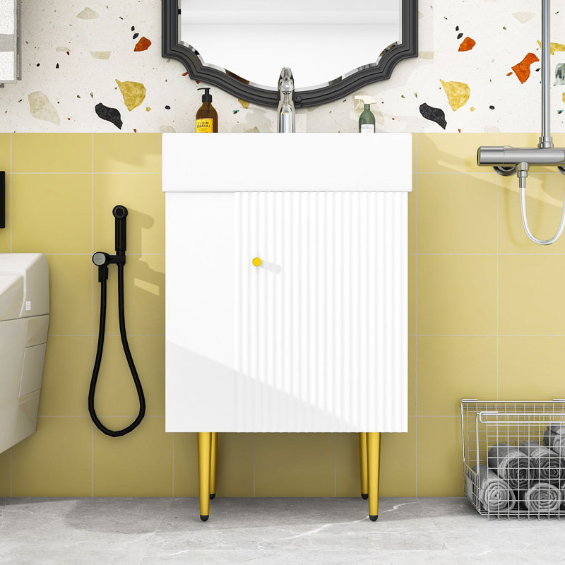 Meuble-lavabo de salle de bain avec lavabo en céramique, Blanc