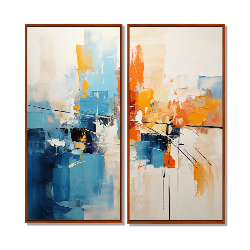 Claybourne - Modern Canvas Prints 2 Pieces, 40" H x 40" W, Brown, Floater Framed Print