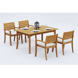 5 Pcs Grade-A Teak Wood Dining Set: 60" Rectangle Table And 4 Travota Stacking Arm Chairs #11TV1304