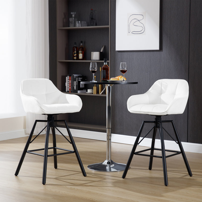 Mukesh Swivel Upholstered Counter Stool with Metal Frame, Cream