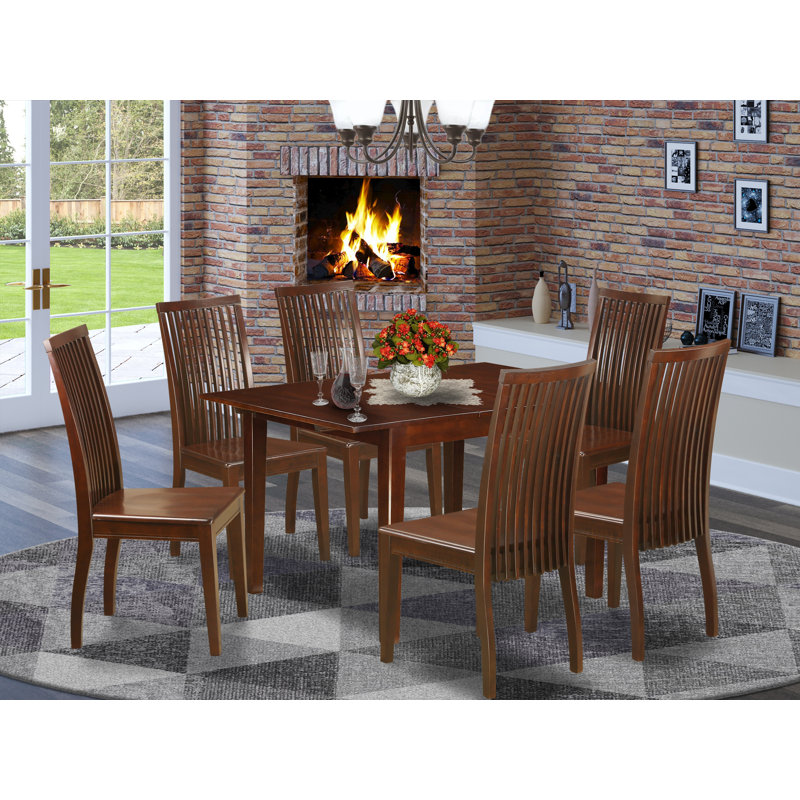 5 Piece Dining Table Set for 4 Includes a Rectangle Kitchen Table with Butterfly Leaf and 4 Linen Fabric Kitchen Dining Chairs, Mahogany