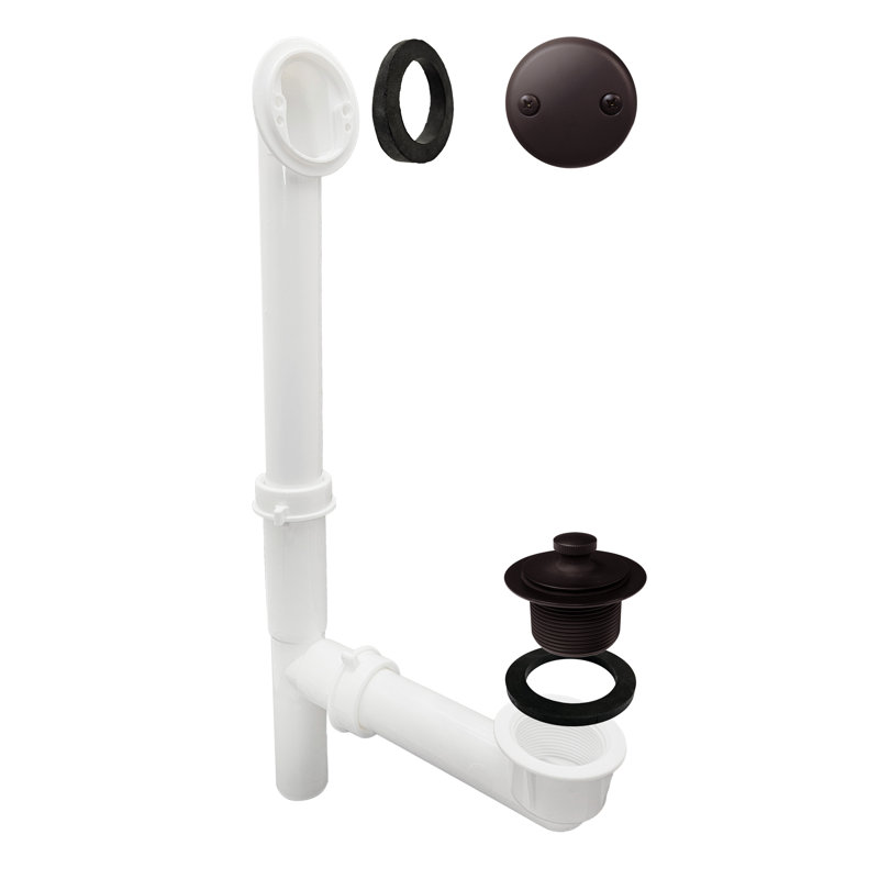 Ensemble de drain de baignoire 14 po en polypropylène blanc avec trop-plein à 2 trous, Bronze huilé