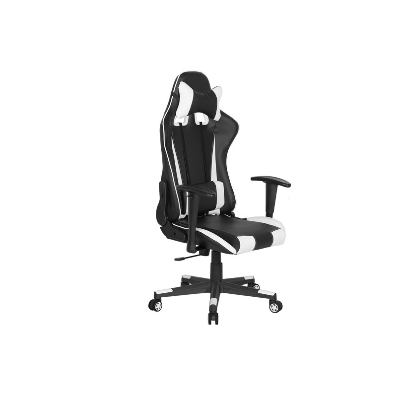 Symple Stuff Adjustable Faux Leather Swiveling PC & Racing Game Chair in Black/White