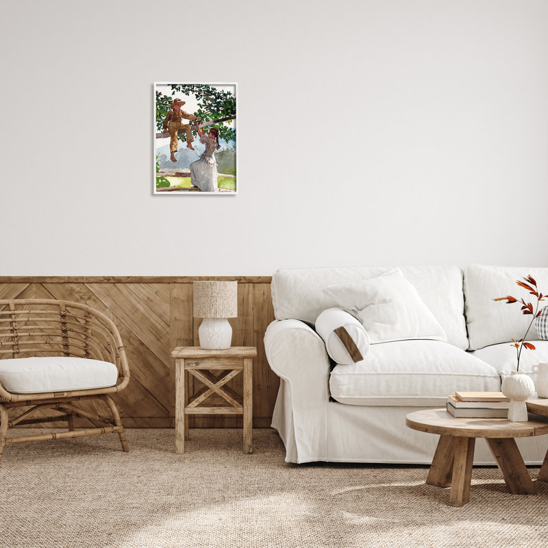 Enfants jouant à un arbre qui grimpe, H 20 po x l 16 po x P 1,5 po, Giclée encadrée blanc bord de mer