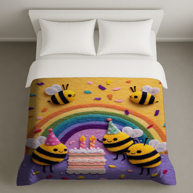 Housses de couette Felt Bees Birthday Cake, Lit simple