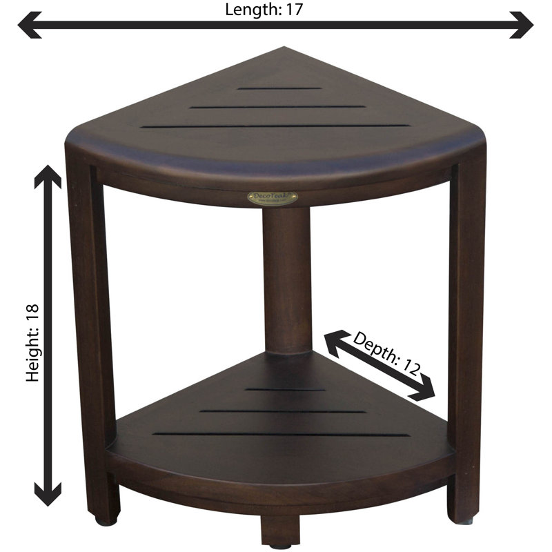 DecoTeak Bathroom Elegance with DecoTeak, Satori 17" W, Teak Corner Shower Shelf, Small Bathroom Bench, Teak shower Stool, Teak Corner Shelf Storage, in Woodland Brown