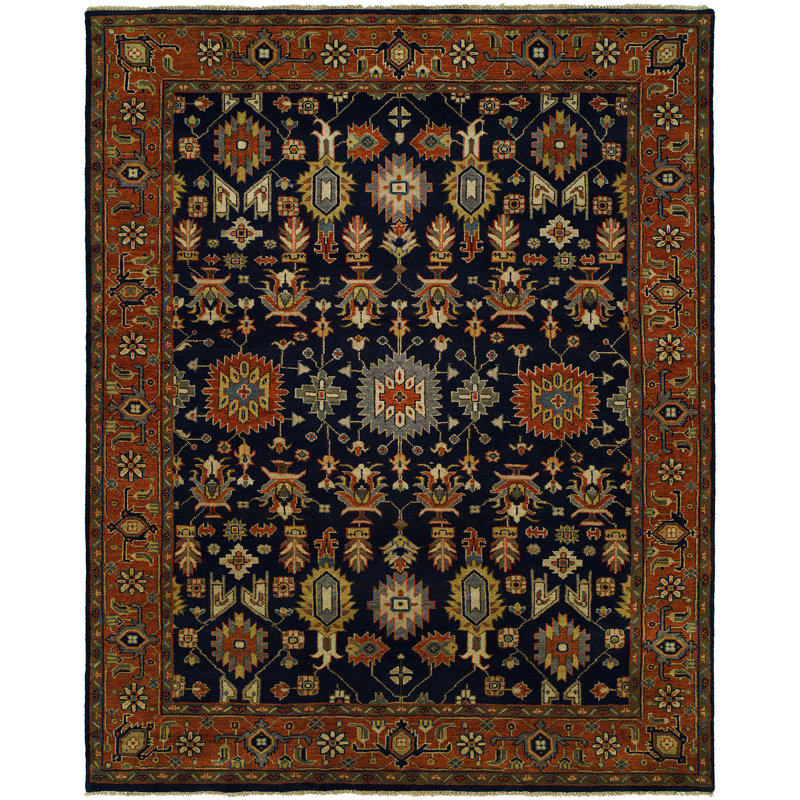 Heris Wool Oriental Area Rug in Navy, Rectangle 2' x 3'