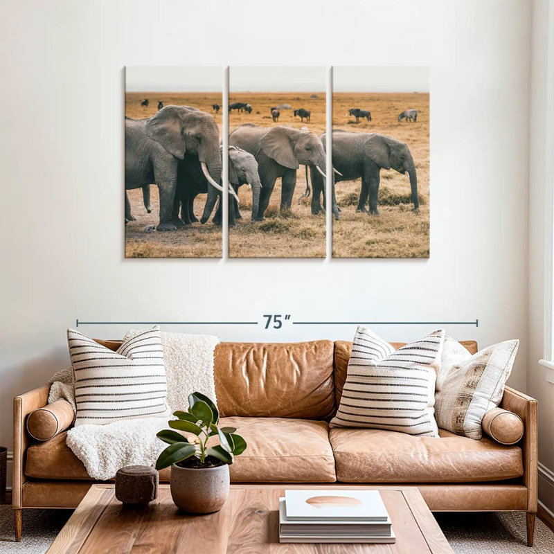 Amboseli, Troupeau d'éléphants, H 36 po x l 57 po