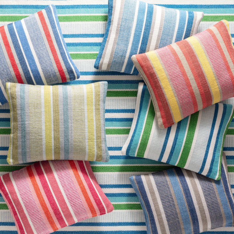 Cobalt and Green Striped Handwoven Indoor/Outdoor Rug