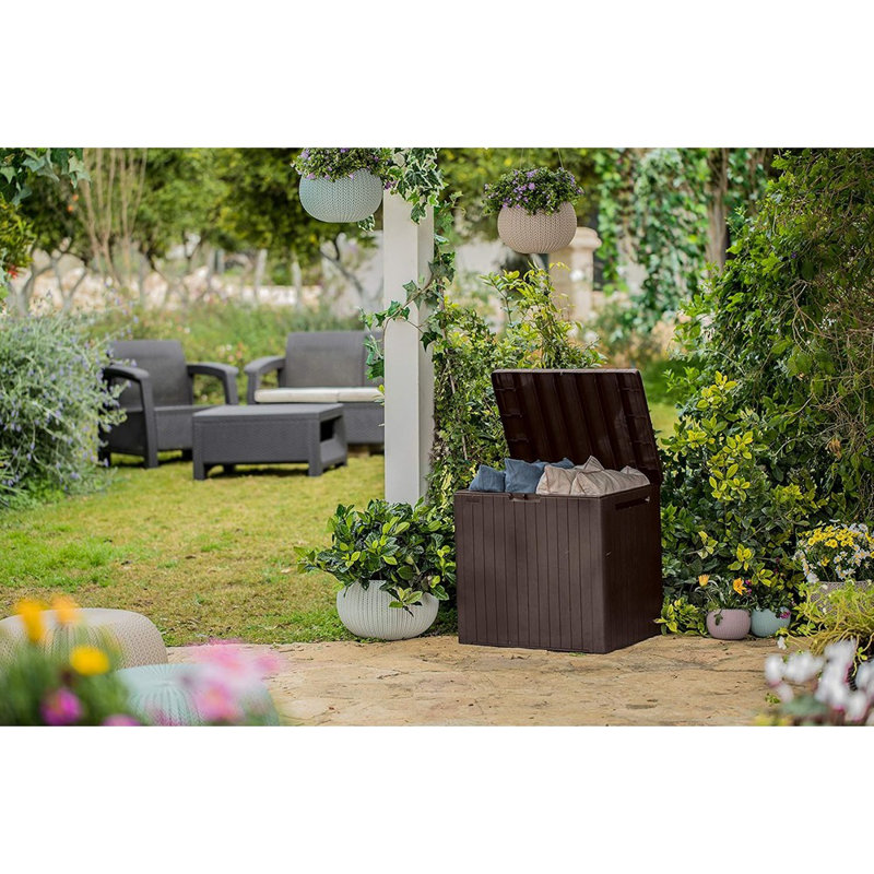 Boîte de rangement extérieure pour jardin en plastique pour meubles de patio - brun