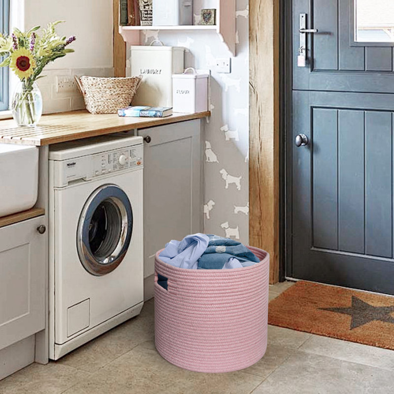 Round Cotton Rope Storage Basket, Pink