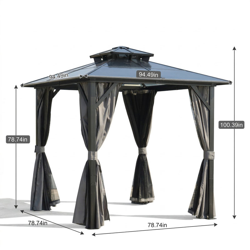 Abri de barbecue de 8 pi x 8 pi, avec toit rigide en polycarbonate résistant aux rayons UV et crochets de rangement intégrés pour les patios, les pelouses et les jardins