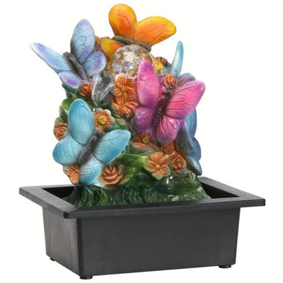 USB Powered Tabletop Fountain, With Colorful Butterfly Features And Spinning Ball, Lights Waterfall For Home And Office Decor