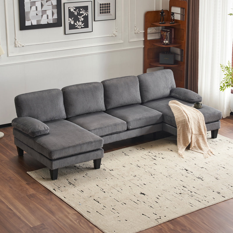 George Oliver 111‘W U-Shaped Sectional, Gray Corduroy