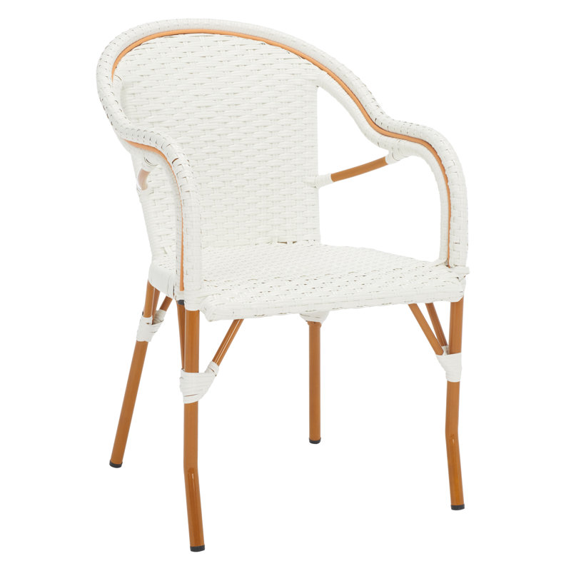 Pawel Wicker Premium All-Weather Wicker Outdoor Dining Armchair, White, Gold