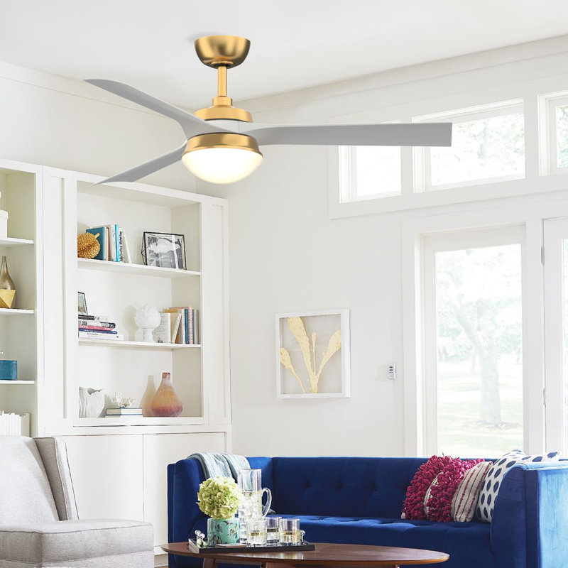 Barlow 52 inch Indoor/Outdoor Ceiling Fan with LED CCT Select Light Kit - Brushed Satin Brass with Matte White blades, White