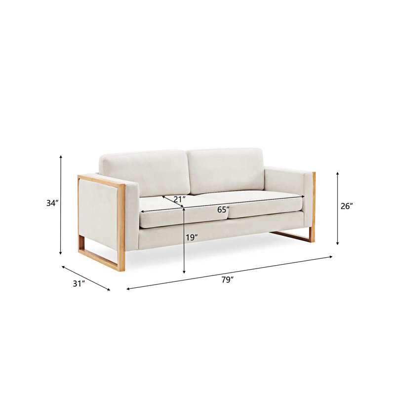 Canapé moderne avec pieds en bois, Bois naturel, Blanc