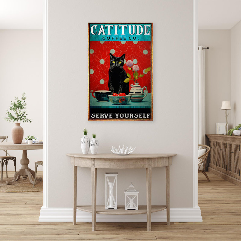 Cattitude Coffee Co - 1 pièce, impression sur toile tendue, H 14 po x l 11 po x P 1,25 po