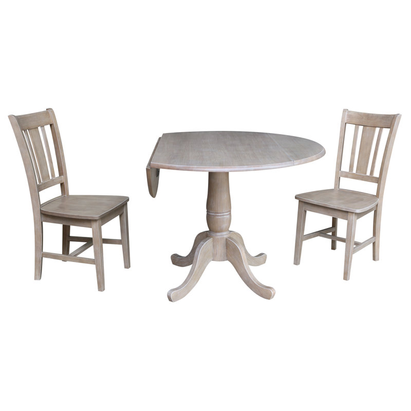 Ensemble de salle à manger à rallonge en bois massif 3 pièces Deilyn, Taupe-gris délavé