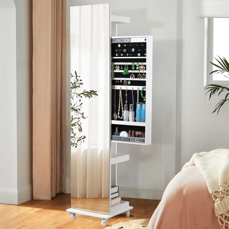 Armoire à bijoux pleine grandeur à miroir pivotant à 360 °