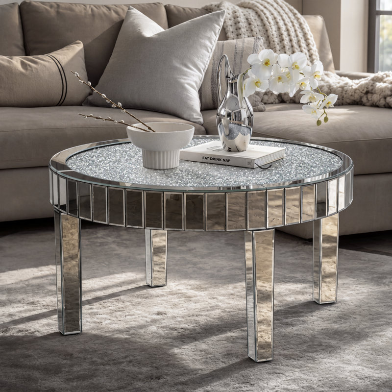 Amla Mirrored Glass Modern Coffee Table Living Room Table