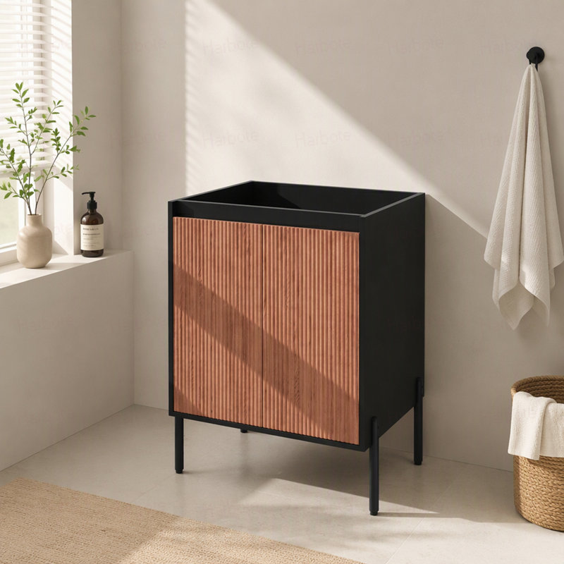 Base de meuble-lavabo de 24 po seulement, autoportante ou murale avec portes doubles à fermeture douce et tablette réglable, pieds en aluminium, armoire seulement