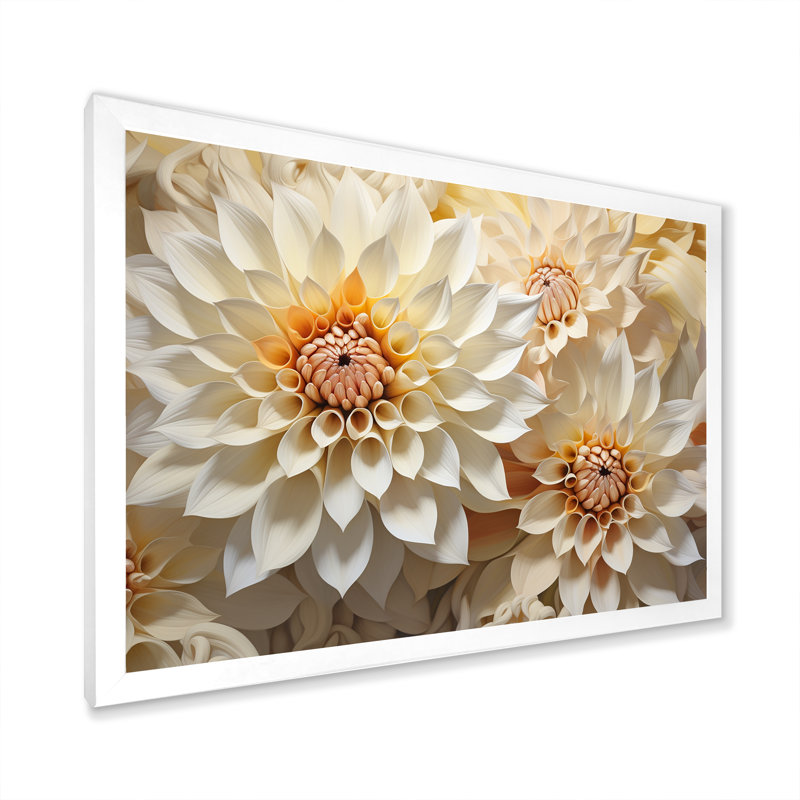 Dahlia blanc minimalisme sur toile, Cadre simple blanc, H 24 po x l 32 po x P 1 po
