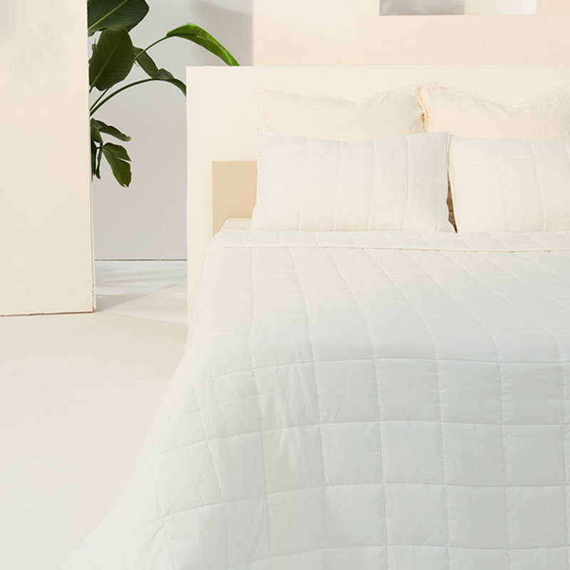 Ensemble de courtepointe en microfibre 3 pièces Mcmakin, Blanc coton, Très grand