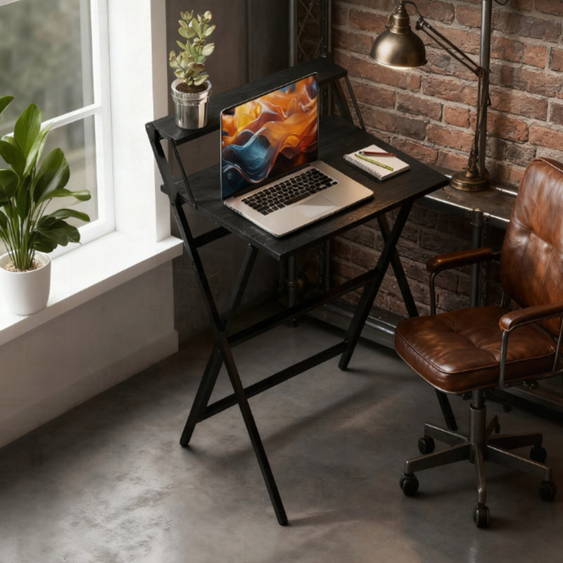 Bureau d'ordinateur pliable avec tablette pour montage facile, H 34,1 po x l 27,6 po x P 24,4 po, Noyer
