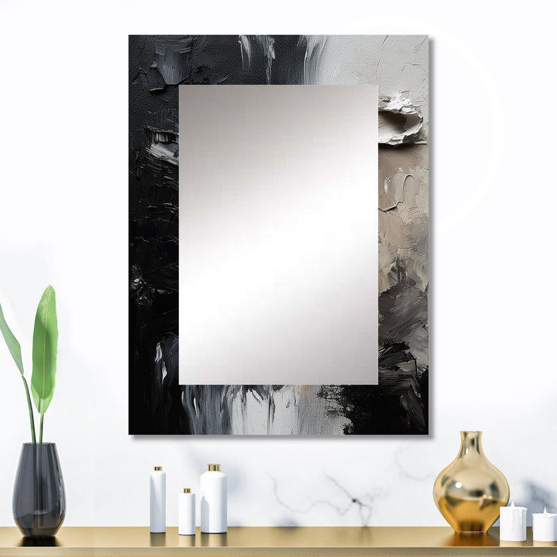 Black Textured Splash Paint Art II - Abstract Painting Unique Wall Mirror Decor, Modern Large Mirror, Printed Metal Art