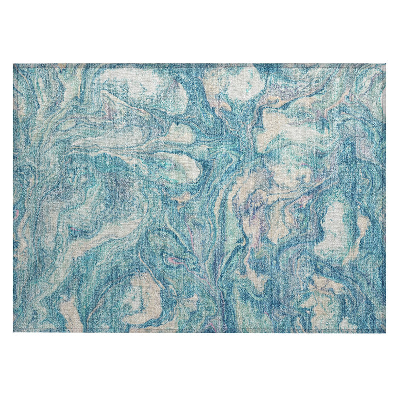 Machine Washable Indoor/Outdoor Xhevrie Teal Rug, Rectangle 1'8" x 2'6"