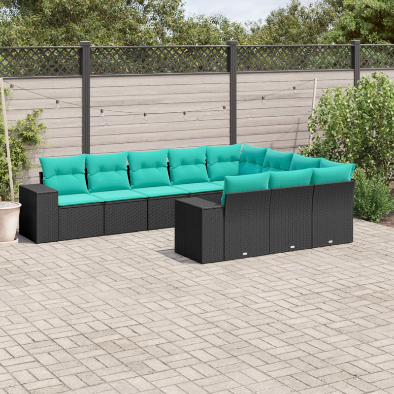  Ensemble de canapé de patio 10 pièces avec coussins en rotin de polyester noir