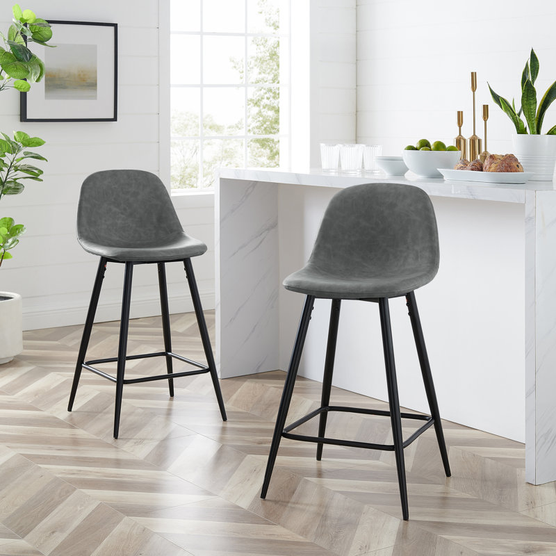Lulu Upholstered Counter Stool with Metal Frame, Distressed Gray, Counter Stool (25.25” Seat Height)