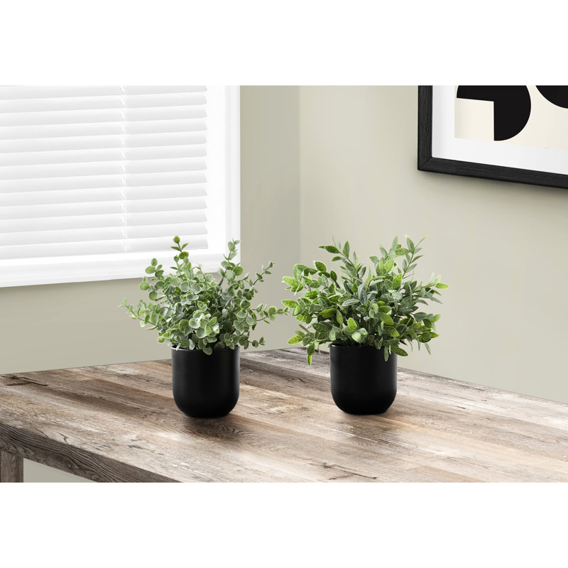 2 pièces 11 po Faux plantes d'eucalyptus, verdure décorative intérieure dans des pots noirs, plantes artificielles hautes herbes artificielles, mousse à l'intérieur