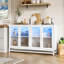 Buffet avec rangement et lumières à DEL, grande armoire en bois de 55 po avec 4 portes en verre cannelé-106644776
