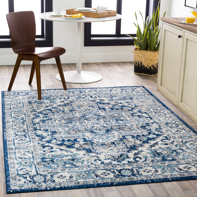 Stewie Power Loom Dark Blue Rug, Rectangle 5'3" x 7'3"