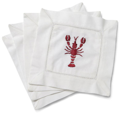Lobster Cotton Embroidered Square Napkin