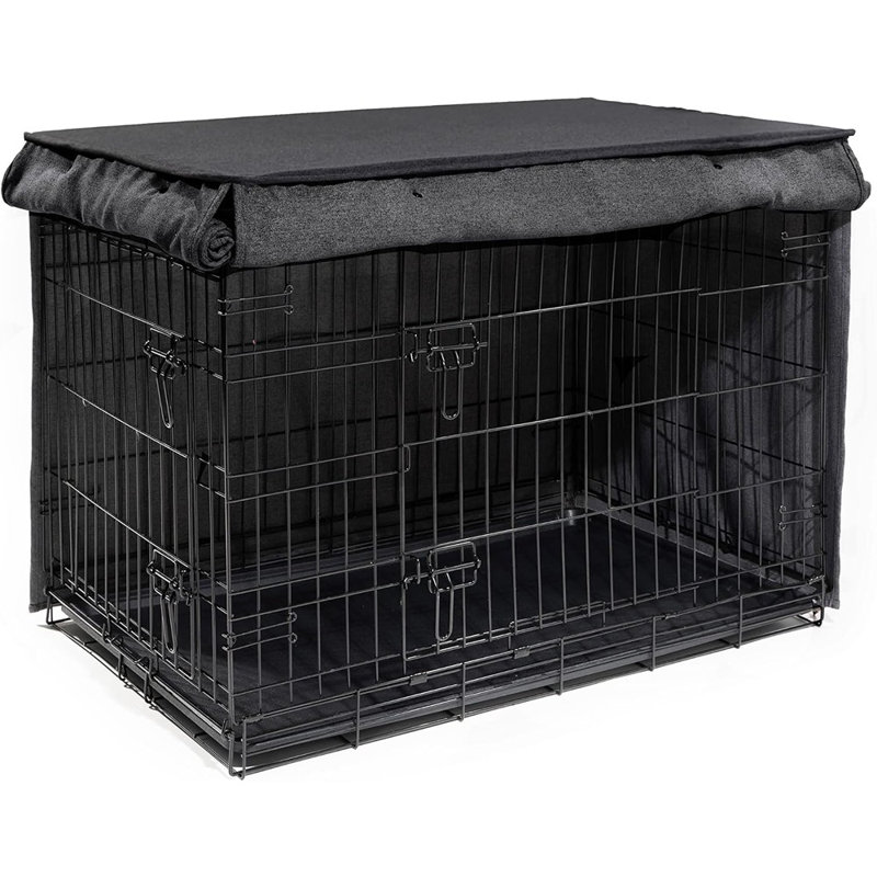 Dog Cage Cover With Roller Shades – Machine Washable – Trucker Black