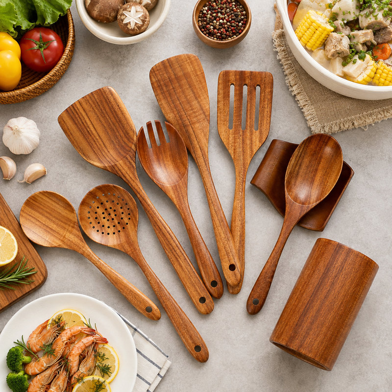 Wooden Kitchen Utensil Set, 9 Piece