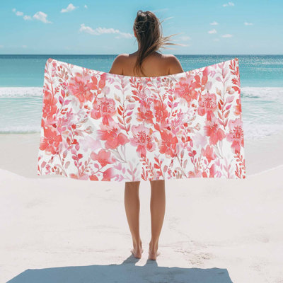 Serviette de plage à motif floral aquarelle, serviette de bain/piscine rouge à fleurs, absorbante, douce, grande, à séchage rapide, légère, idéale pour le camping, les voyages, le sport (yoga, gym, natation), pour adultes (76 x 152 cm).
