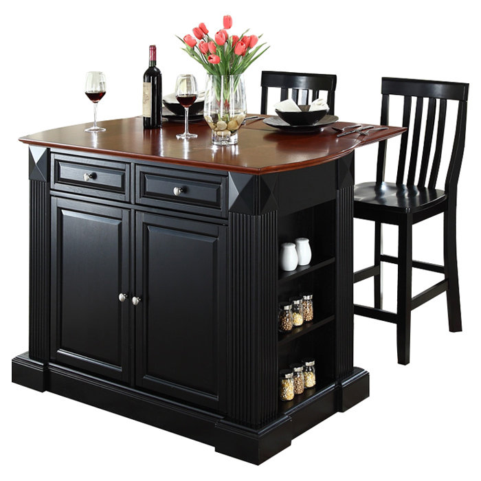 Diamondback Solid Wood Top Kitchen Island Set, Black
