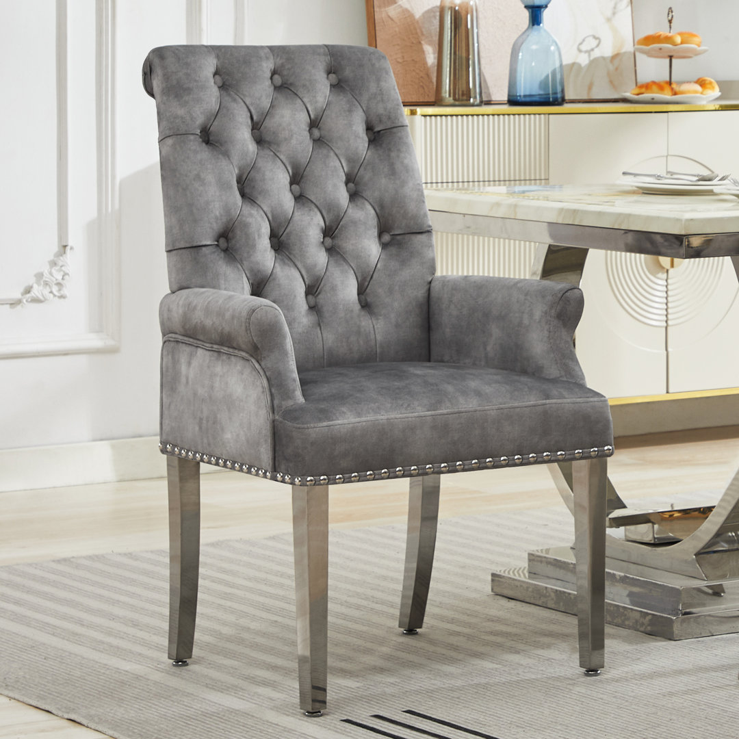 Upholstered Tufted Arm Dining Chairs Red Barrel Studio® Upholstery 