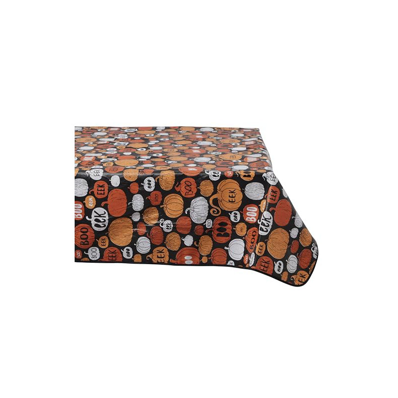 PVC Tablecloth Set of 2 - Spooky Night Delight & Pumpkin Party Table Design, 70in Round, 52cm W x 228cm L