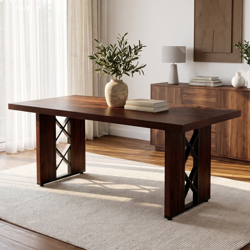 Rectangular Dining Table Set for 4-6, 180 cm Walnut Finish Top, Modern Minimalist MDF Kitchen Table for Dining Rooms, Kitchens